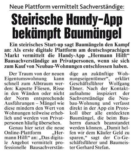 Presseartikel Kronen Zeitung Hermann Hilft